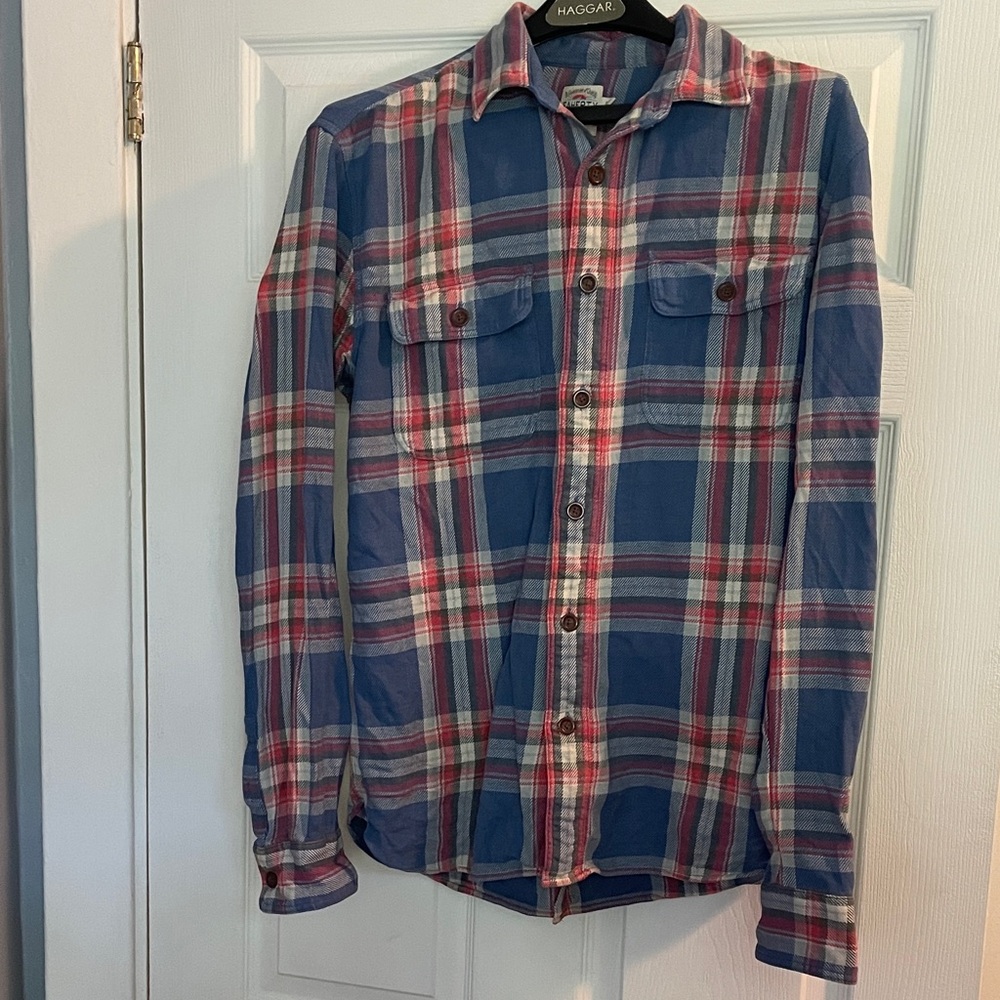 Faherty Men's tailored medium Red and Blue Plaid Button Down Shirt